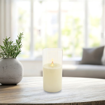 Battery Operated Glass Hurricane LED Candle with Flickering Flame