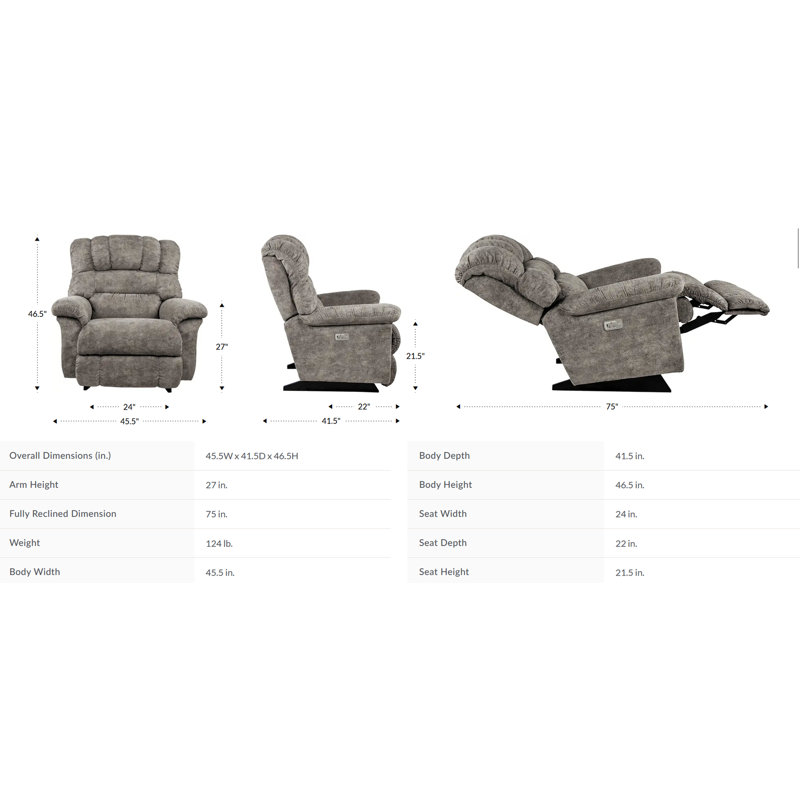 Randell Oversized Leather Match Power Rocking Recliner with Power Headrest and Lumbar
