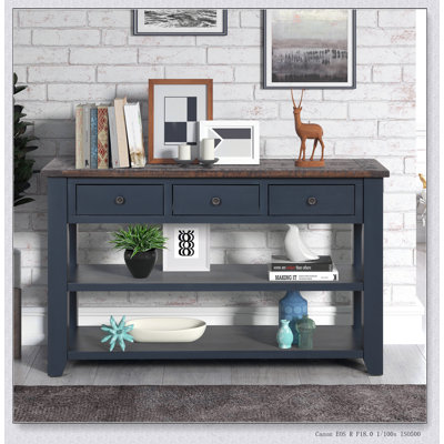 48'' Solid Pine Wood Top Console Table, Modern Entryway Sofa Side Table With 3 Storage Drawers And 2 Shelves. Easy To Assemble