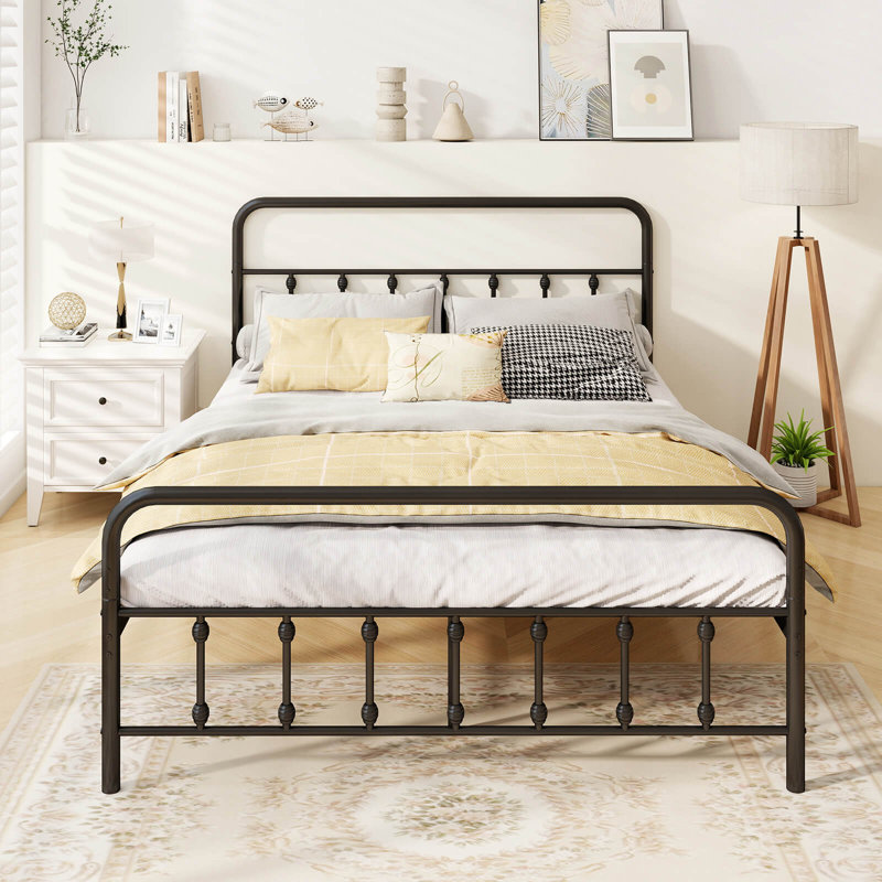 Bed Frame With Headboard Under Bed Storage No Box Spring Needed Black, Queen