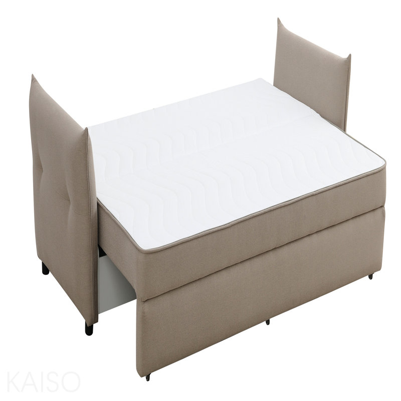 Lit gigogne escamotable en tissu avec rangement, Beige