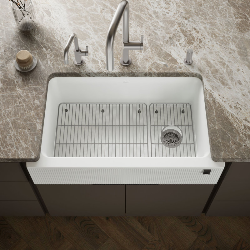 Cairn Undermount Single-Bowl Farmhouse Kitchen Sink, Matte White, Fluted