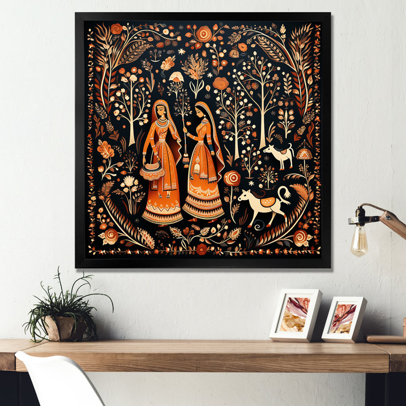 Indian Art Rajasthani Folklore tales II - Art indien, reproduction d'art sur toile encadrée, H 16 po x l 16 po x P 1 po