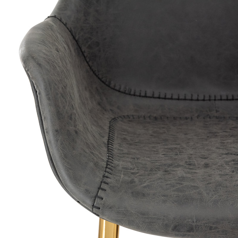 Matthew Leather Dining Chair, Modern Mid Century Accent Chair with Armrests and Iron Legs, Faux Leather Upholstered Kitchen Desk Chair for Dining Room, Living Room, Office Furniture