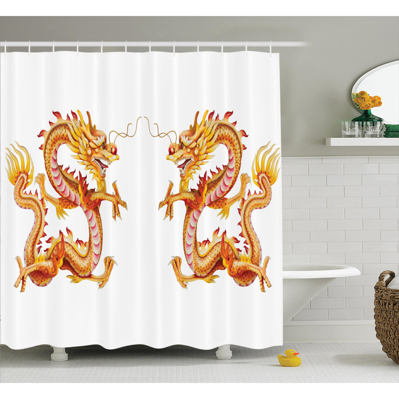 Rideau de douche simple à motif de douche dragon single fire dragon zodiac statues traditionnel Yolanda, H 69 po x l 105 po