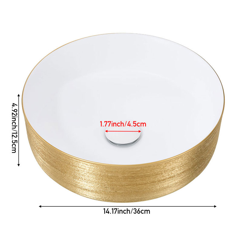 East Urban Home 360mm L x 360mm W Natural Ceramic Circular Sink, Gold