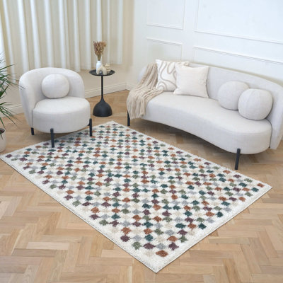 Moodi Modern Shaggy Area Rug Checkered Design