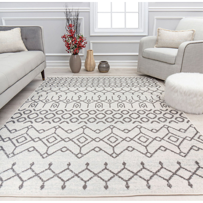 Ildiko KN40B Etheral Light Moroccan Tribal White Area Rug, 5'0" X 7'0", Runner 2'6" x 8'