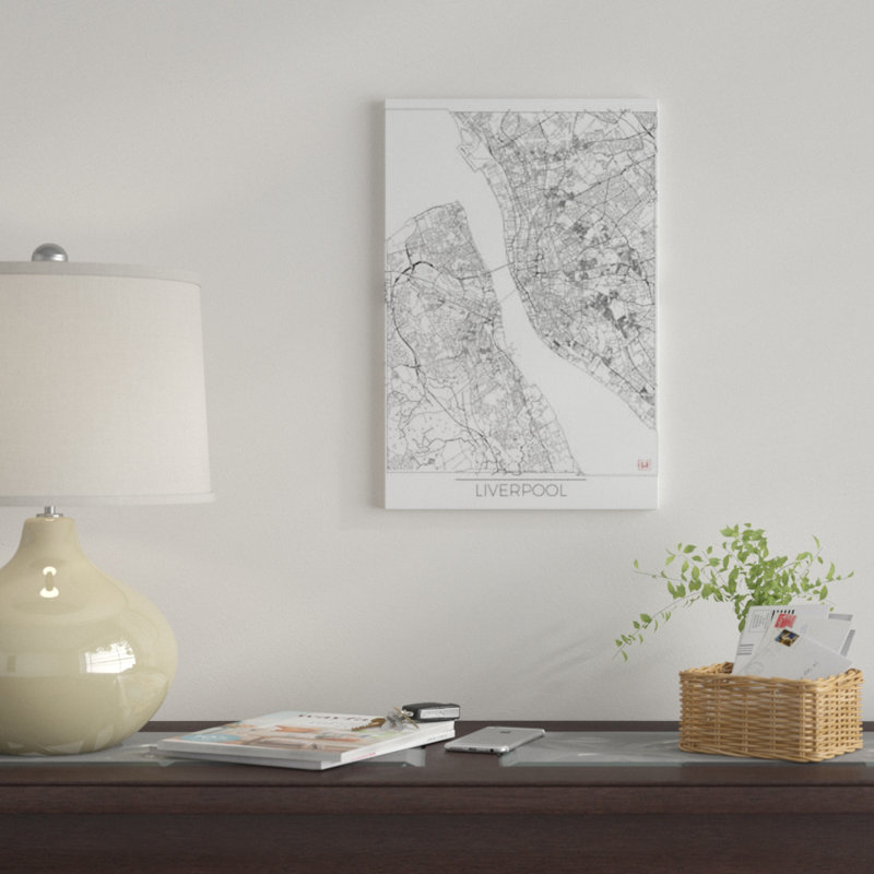 « liverpool minimal urban blueprint map », impression sur toile, H 12 po x l 8 po x P 0,75 po, Toile tendue, Pas de tapis