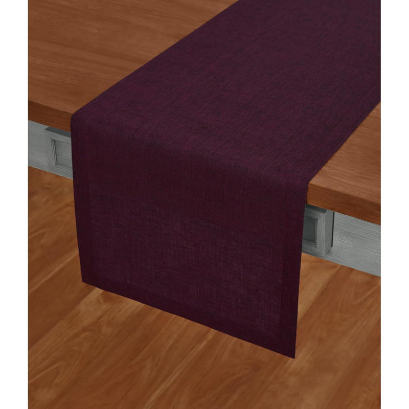 100% Pure Linen Table Runner - Athena, Chambray Burgundy, 144" x 14"