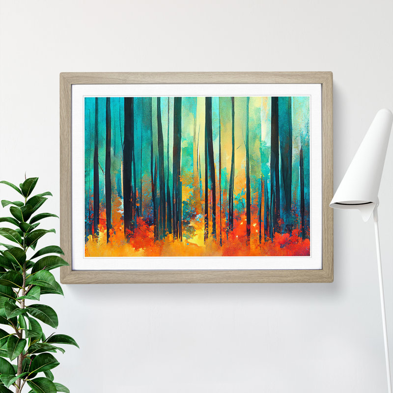 Abstract Forest Striped Vol.3 - Single Picture Frame Painting, 34cm H x 46cm W x 2cm D, Oak