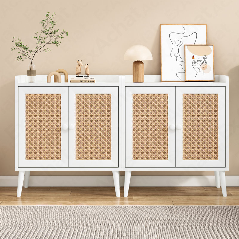 Crédence décorée en rotin - Buffet avec bar et rangement Buffet, Blanc