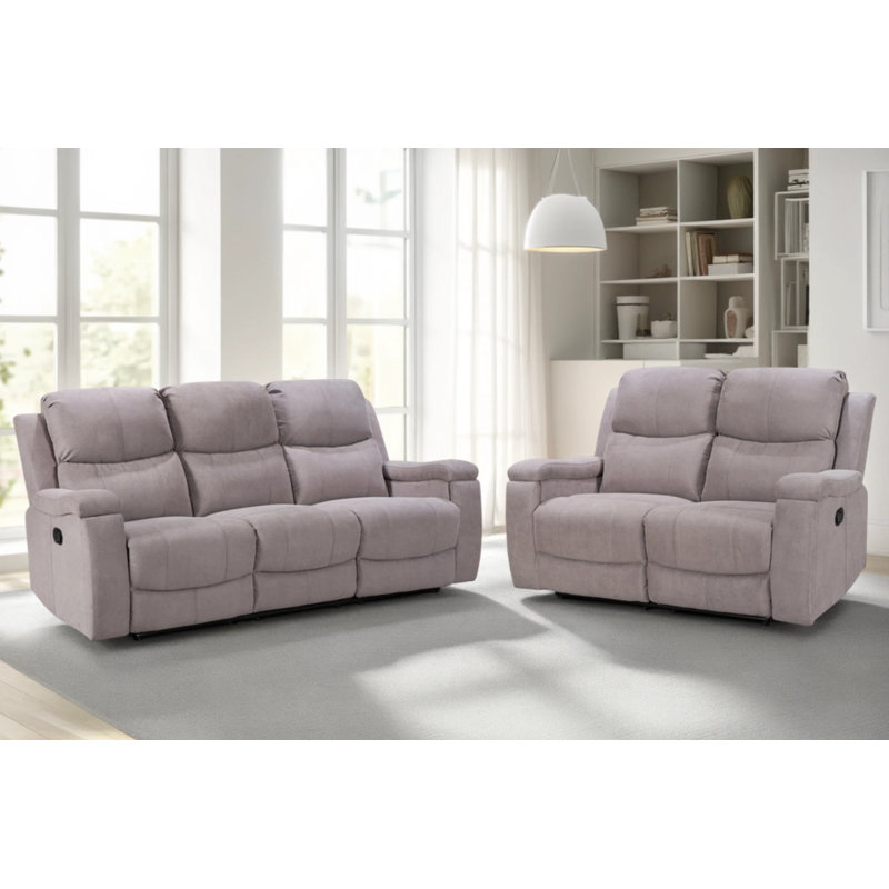 Chenille Fabric 3 + 2 Seater Manual Recliner Sofa Set, Light Grey