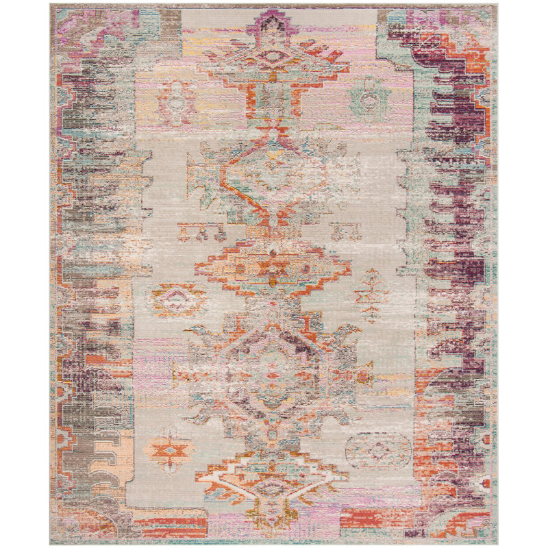 Tapis gris pâle / mauve de style Sud-Ouest Aliesha-May, Rectangle 12 pi x 18 pi