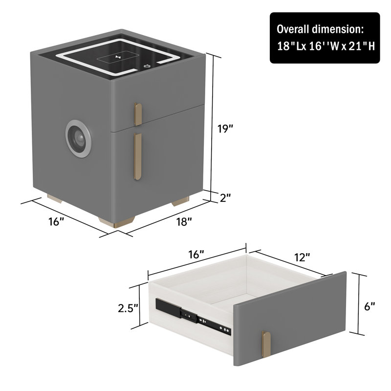 Fully Assembled Smart Nightstand with Safe, Wireless Charging, USB Port, Bluetooth Speaker & 3-Color LED Light, 1-Drawer Bedside Table