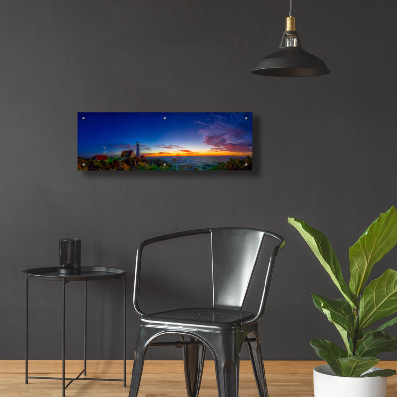 «Portland Maine Head Light At Dawn Panorama» par Lena Owens, art en verre acrylique Wal, H 12 po x l 36 po