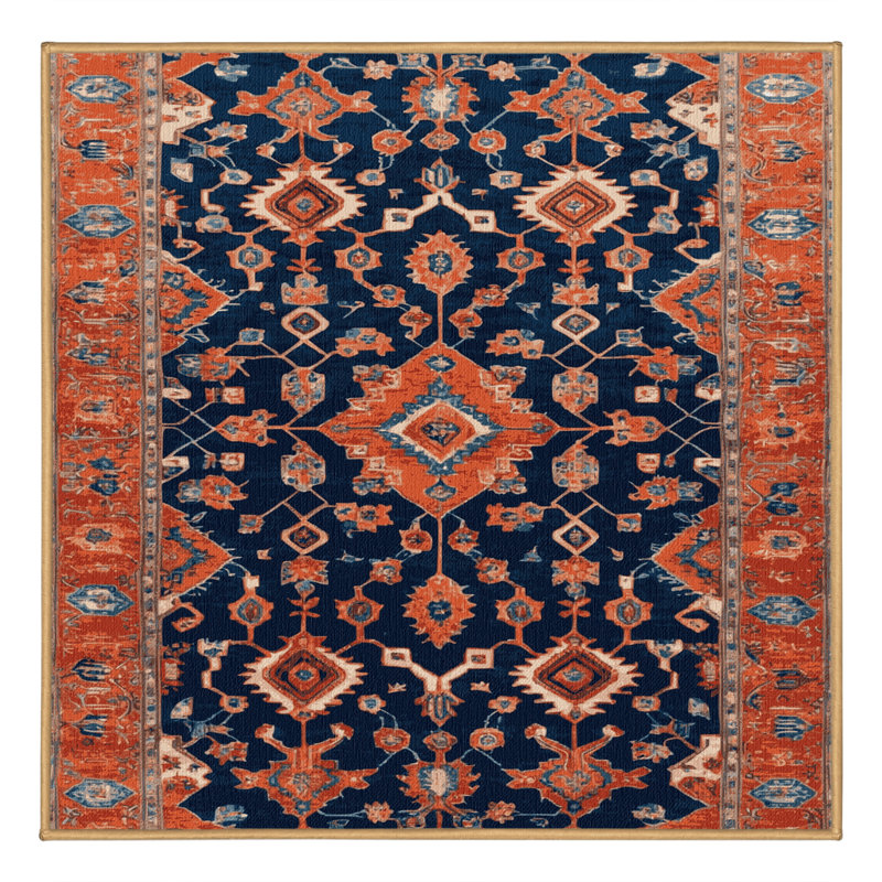 Machine Washable Tabriz Brown Area Rug, Square 3'