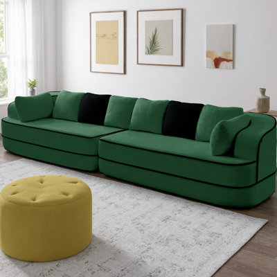 135" 4-Seater Teddy Fabric Sofa No Assembly Modular Couch with 32D High Density Sponge, Fluffy Cloud-Like Feel, Contrast Color & Symmetrical Design for Living Room