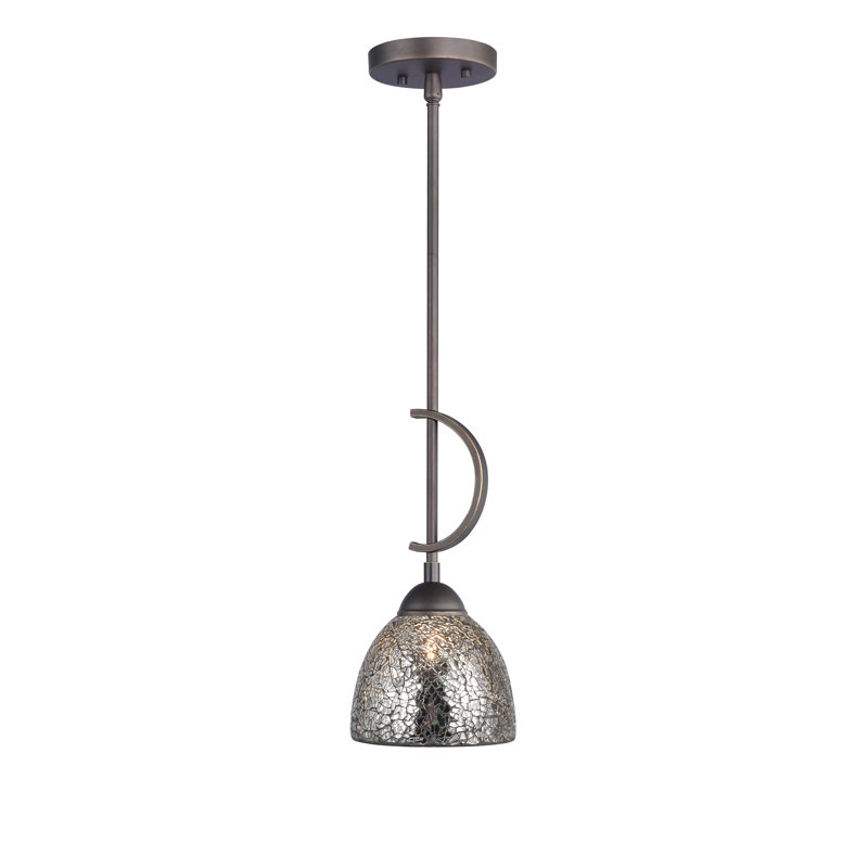 Luminaire suspendu en forme de dôme à 1 lumière Gennadius, Cloche en mosaïque ambre, Bronze