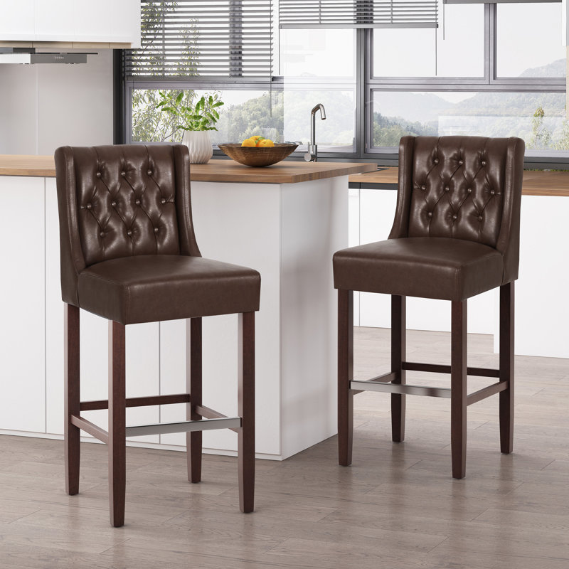  Ensemble de 2 tabourets de bar modernes avec pieds en métal et siège en tissu haute densité, Marron foncé