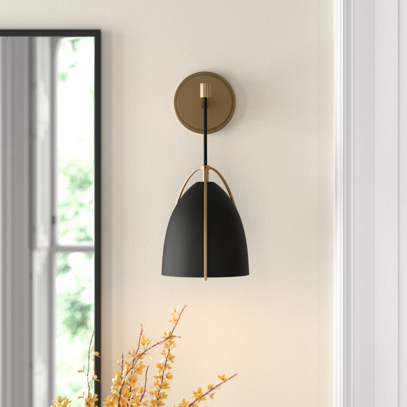 Sean Lavin Satin Brass 1-Light Dimmable Sconce with Midnight Black Steel Shade