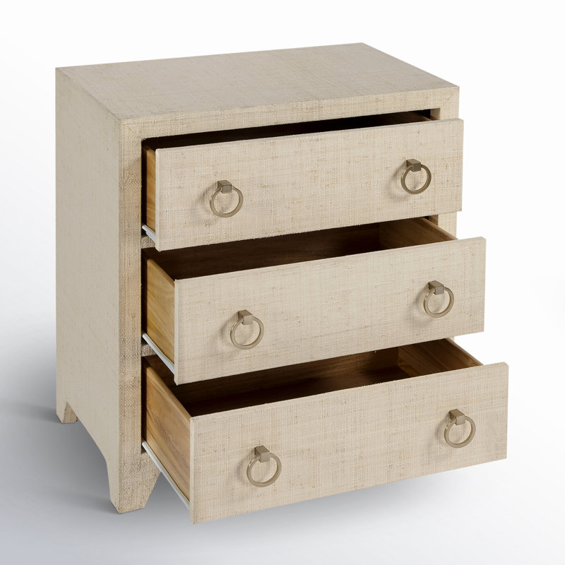 Bar Harbor Raffia 3 Drawer Nightstand, Natural