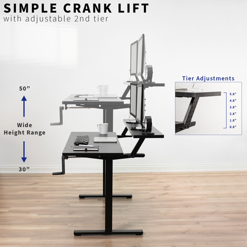 VIVO Dual Tier Manual Adjustable 55'' Black Standing Desk with Keyboard Tray