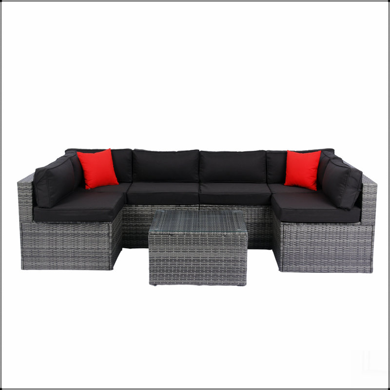 Ensemble de canapé modulaire en U 5 pièces avec coussins 5 pièces, Noir, Gris