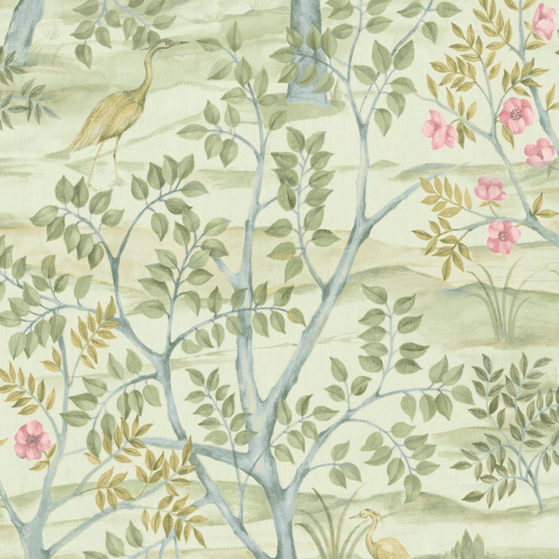 Blooming Garden Collection Garden Crane Wallpaper Roll, Green
