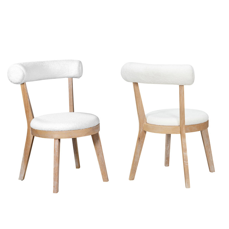 Ensemble de 2 chaises de salle à manger rembourrées modernes, bois d'hévéa, naturel et beige