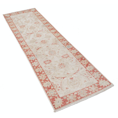 Tapis de couloir floral 2,5 po x 8 pi pour couloir, tapis de couloir en laine noué à la main beige