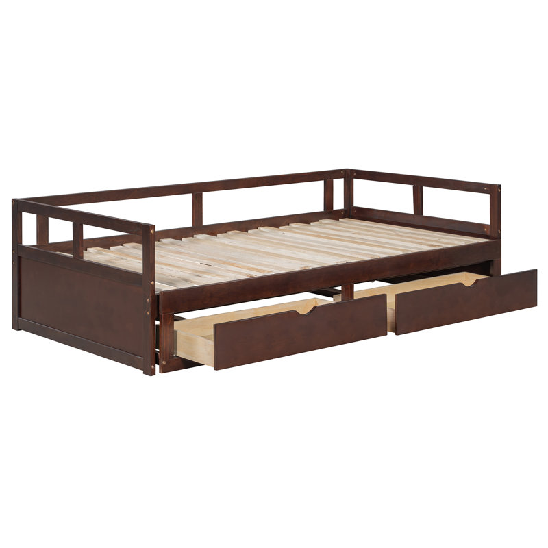 Extendable Wooden Daybed With Trundle & Storage Drawers, Espresso
