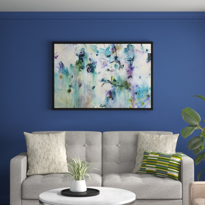 « valse sentimetale », peinture sur toile, Cadre flottant noir, H 33,7 po x l 49,7 po x p 1,75 po