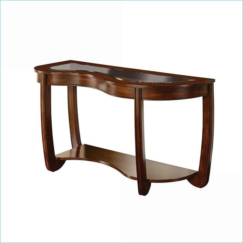 Table basse transitionnelle en cerisier foncé de forme irrégulière avec plateau en verre biseauté de 5 mm Tablette ouverte