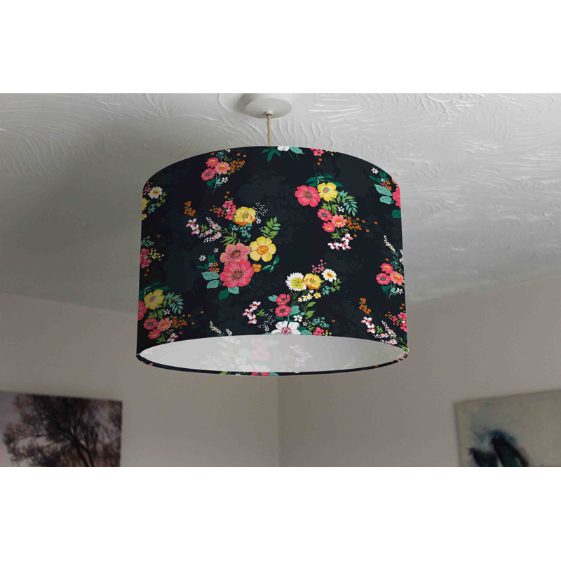 Floral Pattern 25cm H Cotton Drum Pendant Shade ( Uno )