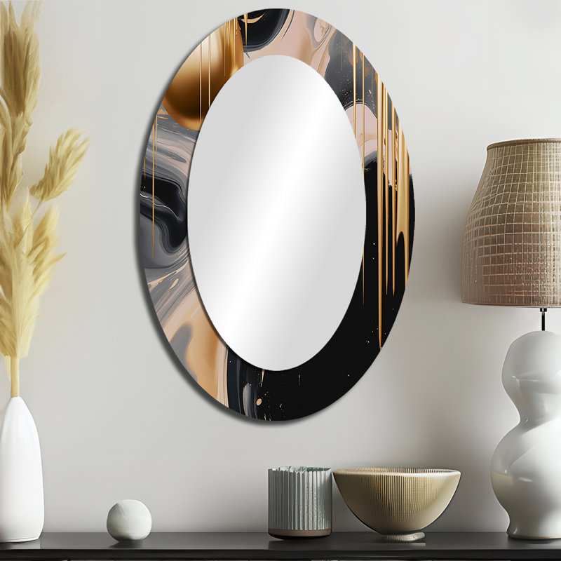 Mystic Mûlange I doré et noir - Grand miroir mural ovale sur métal, 36 po x 24 po