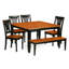 L'ensemble de salle à manger 6 pièces contient une table de salle à manger carrée avec rallonge papillon et 4 chaises de cuisine avec banc, noir et cerise