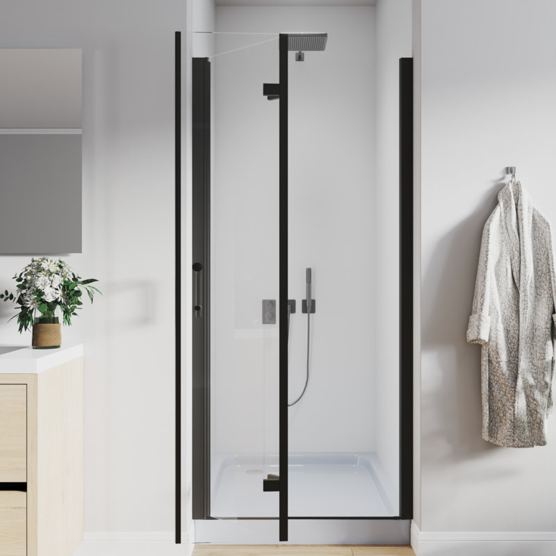 34"-35.25" W X 72" H Pivot Swing Frameless Bifold Glass Shower Door, Black