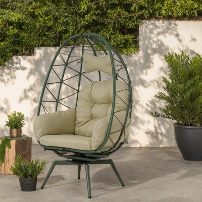 Chaises longues pivotantes de patio, chaise d'œuf en rotin en acier pour le patio à la maison