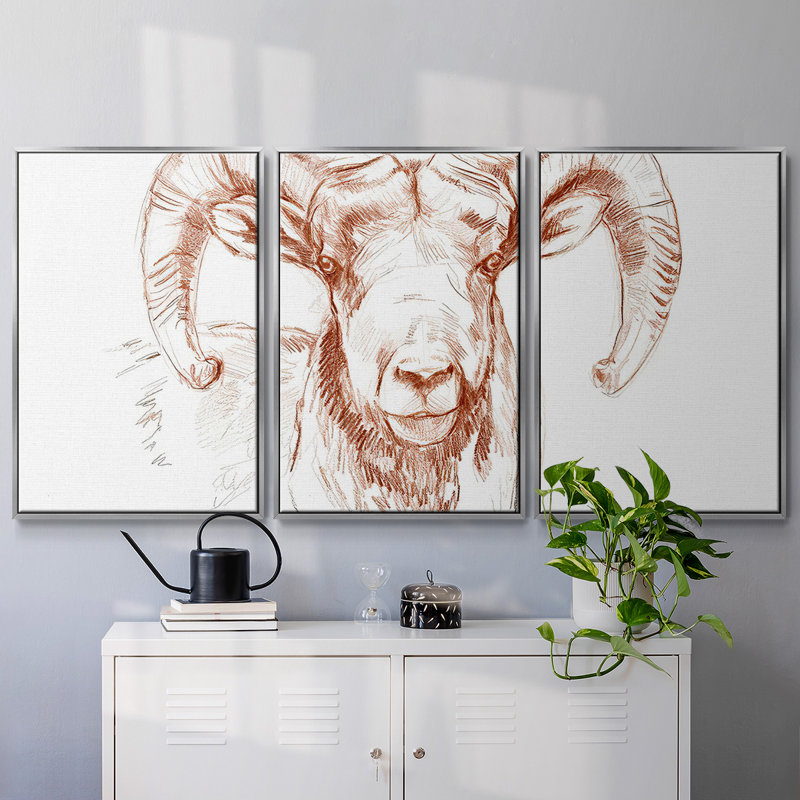 Big Horn Sheep II - Toile encadrée multi-pièces, H 24 po x l 48 po x P 2 po, Argent