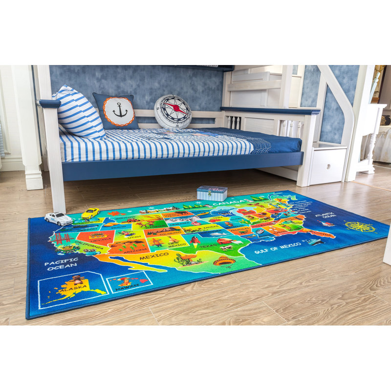 Tapis Furnish my Place 762 USA Map HD USA Map for Childrens | Salle de jeux | Chambre et salle de classe | Tapis de jeu lavable | Tapis de sol | Multicolore