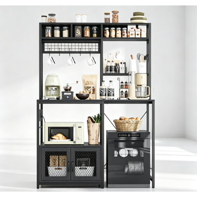 Support pour micro-ondes avec prise de courant, support de rangement de cuisine industriel avec support de réfrigérateur pour garde-manger, salon et cuisine