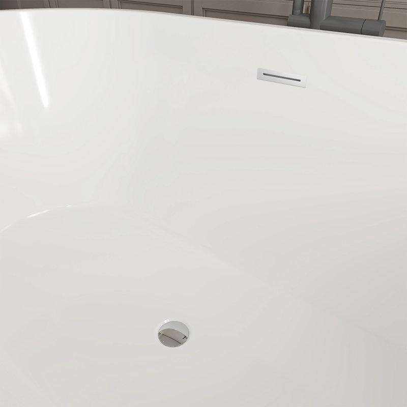 54'' x 29'' Freestanding Soaking Acrylic Bathtub, White/Classic Chrome