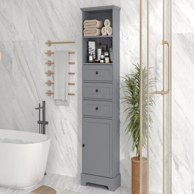 Tall Storage Cabinet With 3-Drawers And Adjustable Shelves For Bathroom, Study, Office And Interior, MDF Board With Painted Finish