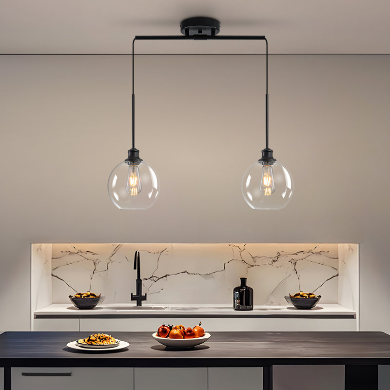 Concow 2 - Light Dimmable Black Kitchen Island Pendant, Transparent