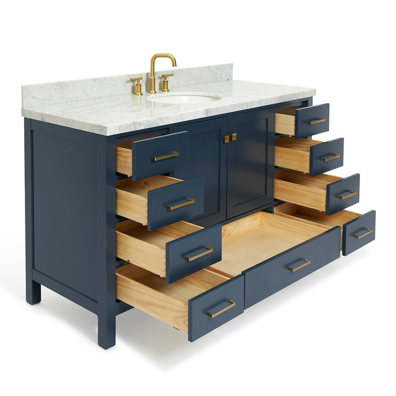 Cambridge 61'' Single Bathroom Vanity with Carrara Marble Top, Midnight Blue