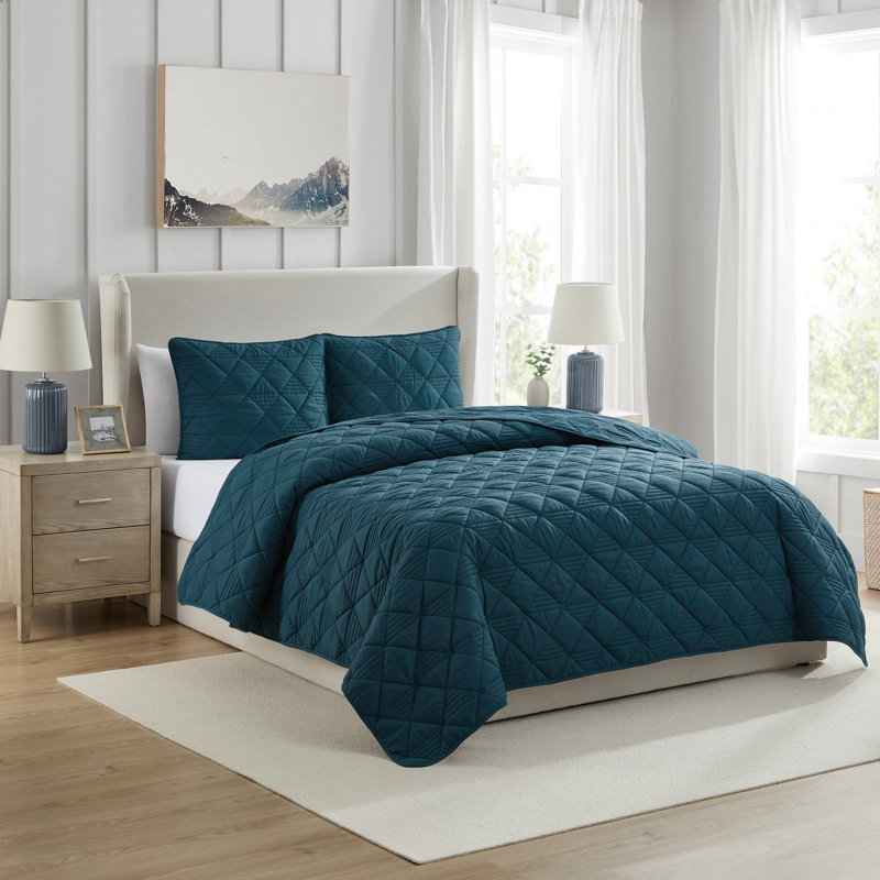 Lucy 3-Piece Pinsonic Diamond Microfiber Quilt Set, Teal