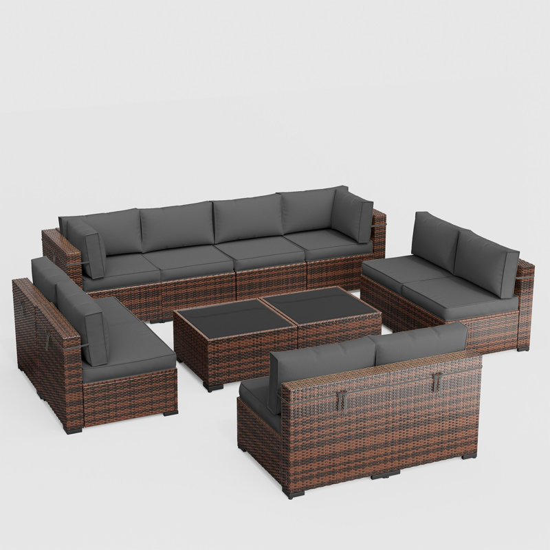 Ensemble de conversation pour 10 personnes avec coussins, Gris