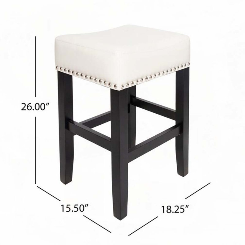 Backless Leather Counter Bar Stools, Ivory, Counter Stool (26” Seat Height)