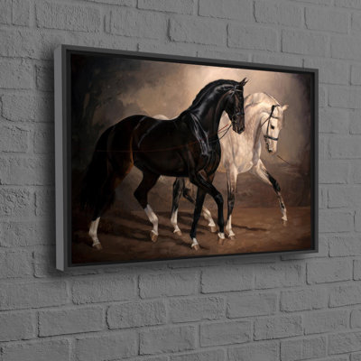 Large Black and White Horse Canvas Art for Contemporary Wall Decor with Love Theme